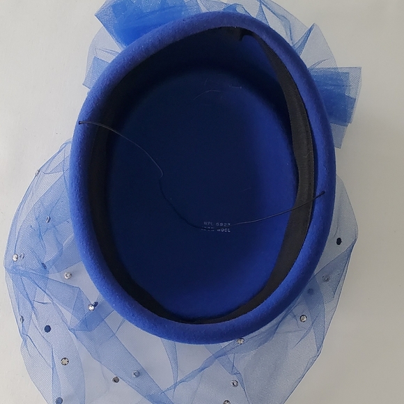 Vintage Royal Blue Pill Box Hat 100% Wool Felt - Picture 3 of 8